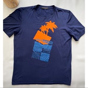 LOUIS VUITTON Damier Blue Palms Print T Shirt XL